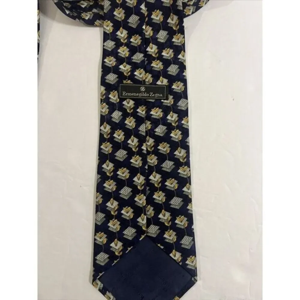 Ermenegildo ZEGNA Gold Leaves Tie Made in Italy 100% Woven Silk rare 57‎ in